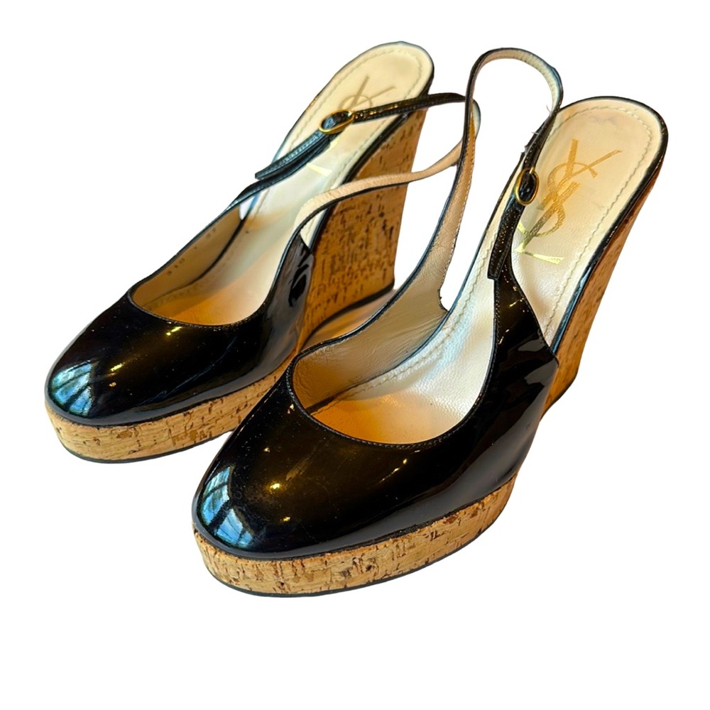 YSL black patent wedges, cork wedge, size 37 EU